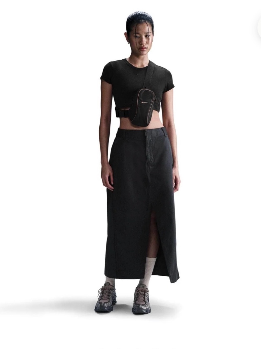 Nike Sportswear Collection Black Twill Midi Skirt XS NWT